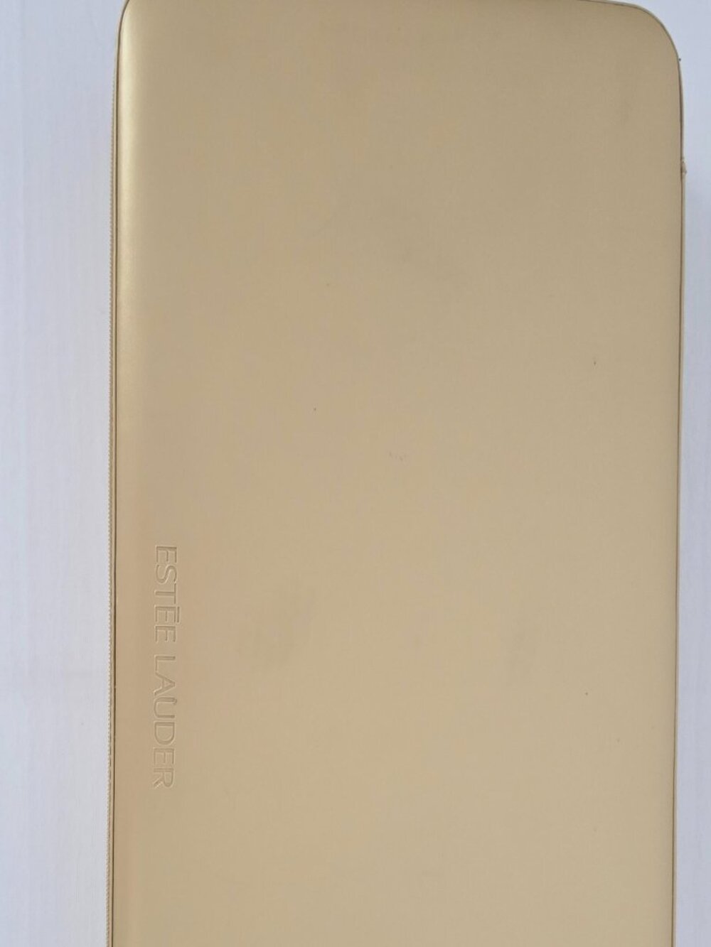 Vintage Estee Lauder Zip Jewelry Makeup Case Mirror Gold Faux Leather